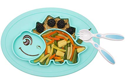 Baby Silicone Placemat, Non-Slip Feeding Suction Plate for Toddlers Babies Kids Fits Most Highchair Trays BPA-Free FDA Approved, Dishwasher and Microwave Safe with Spoon and Fork