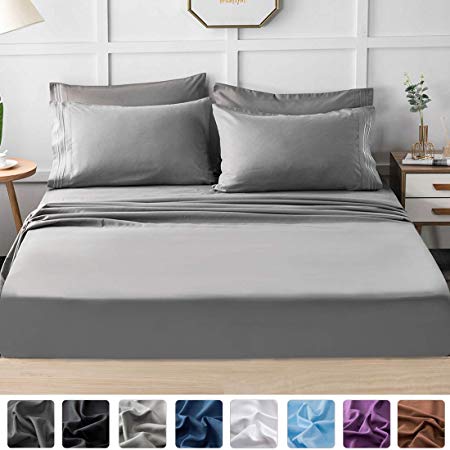 LIANLAM Queen Bed Sheets Set - Super Soft Brushed Microfiber 1800 Thread Count - Breathable Luxury Egyptian Sheets 16-Inch Deep Pocket - Wrinkle and Hypoallergenic-6 Piece（Grey，Queen）