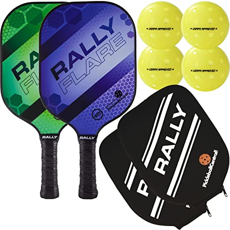 Rally Flare Graphite Pickleball Paddle | 2 Player Pack with Pickleballs and Paddle Covers | Polymer Honeycomb Core, Graphite Hybrid Composite Face | Lightweight