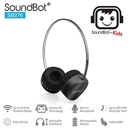 SoundBot for Kids SB276 Volume-IQ Technology 85dB Safe for Kids Bluetooth V4.1 Headphone Wireless Headset for Music Streaming & Hands Free Calling for 12Hrs Talk Time, 250Hrs Standby Time