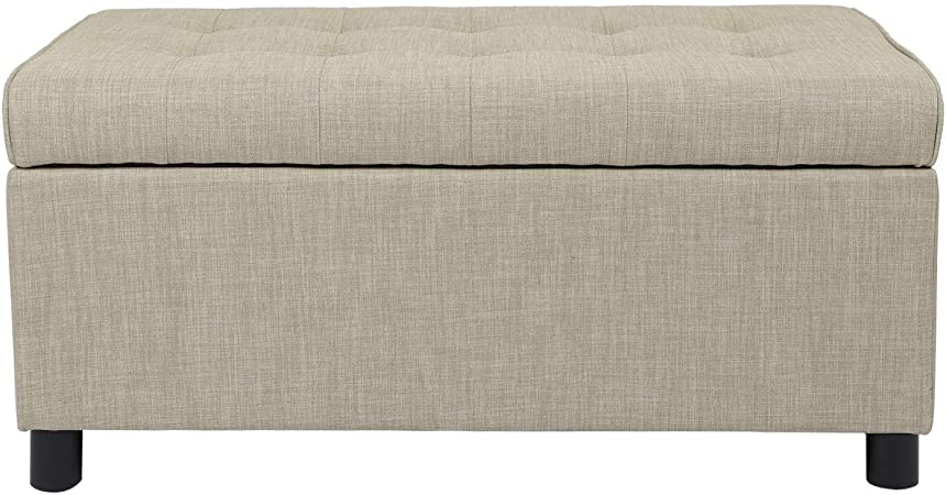 Adeco Fabric Sturdy Design Rectangular Tufted Lift Top Storage Ottoman Bench Footstool with Solid Wood Legs