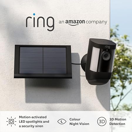 Introducing Ring Spotlight Cam Pro Solar by Amazon | 1080p HD Video with HDR, 3D Motion Detection, Bird's Eye View, LED Spotlights, DIY installation | With 30-day free trial of Ring Protect Plan