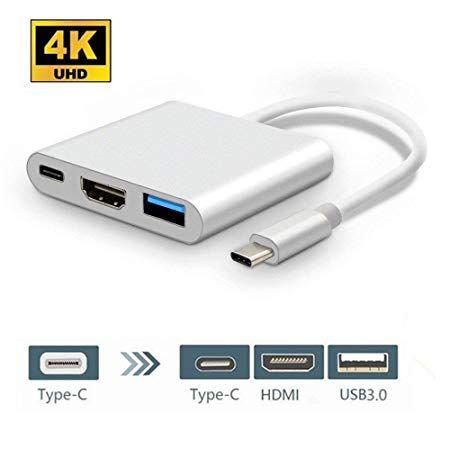 Weton USB Type C to HDMI 4K Adapter, 3-in-1 USB 3.1 Type C 4K HDMI Digital AV Adapter Charging & Connecting Converter for Macbook,Google Chromebook Pixel to HDTV/Projector (Type c to HDMI)