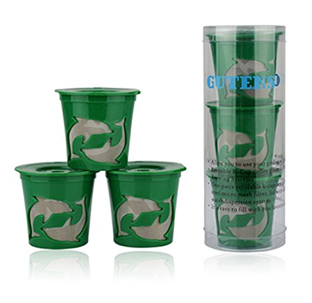 Gutens Reusable K-Cups 3 Count for Keurig K-Cup Brewer K75, K45, B60, B70, B130, K40, B40, K60, B145, B150, B140, K150, K70, B30, K145, K155, B155, B44, B200, B3000, replaces Ecobrew, Solofil, and Kuerig My refillable K cup (Green)