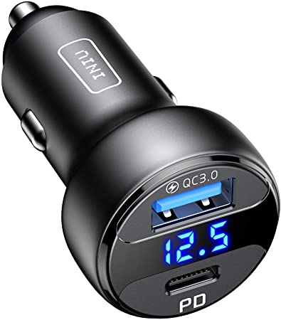 INIU Car Charger, 66W 6A Metal Car Adapter, 2-Port (USB C USB A) PD 3.0 & QC 4.0  Fast Car Charger for iPhone12/12 Pro/Max/Mini/11/XR/8, Samsung S21 Note10, Pixel, iPad,Laptops, AirPods, Switch, etc.