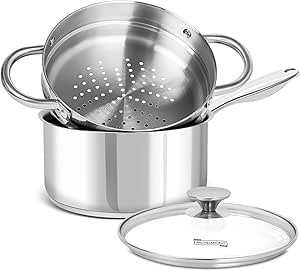 MICHELANGELO 3 Quart Saucepan with Lid & Steamer, Stainless Steel Sauce Pan with Triply Bottom, 3 QT Sauce Pot, Nonstick Saucepan Induction Compatible