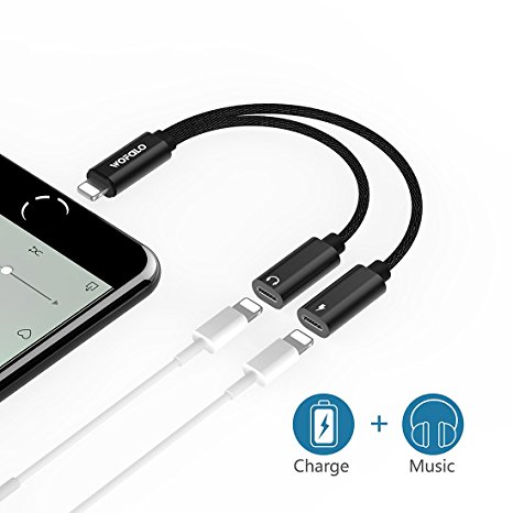 iPhone 7 Adapter, Wofalodata Dual Lightning Headphone Audio & Charge & Call Adapter Splitter for iPhone X,iPhone 8/8Plus,iPhone 7/7Plus,Support for iOS 10.3 and Later(Black)