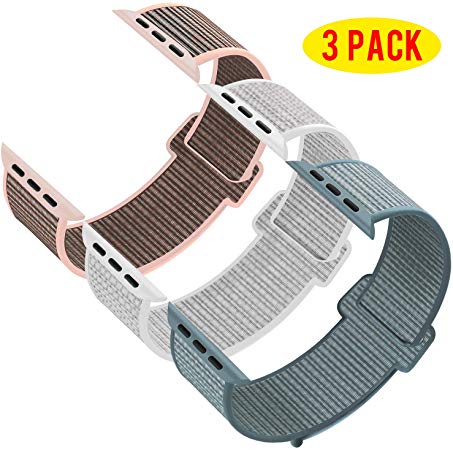 INTENY Pack 3 Compatible with Apple Watch Band 38mm 40mm 42mm 44mm, Sport Band Soft Breathable Nylon Replacement for iWatch Series 5/4/3/2/1