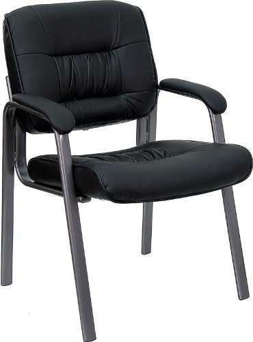 Flash Furniture Black Leather Executive Side Reception Chair with Titanium Frame Finish