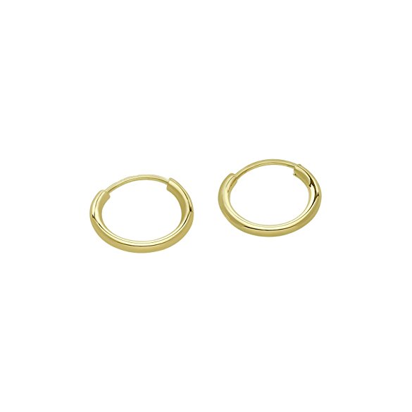 14k Gold Small Endless Hoop Earrings for Ears, Cartilage, Nose or Lips, (0.4" Diameter)-10mm