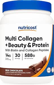 Nutricost Multi Collagen   Beauty & Protein Powder (Milk Chocolate Flavor) 30 Servings - with Biotin and Collagen Peptides, Non-GMO, Gluten-Free