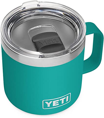 YETI Rambler 14 oz Mug, Vacuum Insulated, Stainless Steel with MagSlider Lid, Aquifer Blue