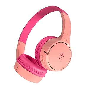 Belkin SoundForm Mini Kids Wireless Headphones w/Built-in Microphone, 30H of Playback Time, Fun Stickers - Over-Ear Headsets for Online Learning, School, iPhone, iPad, Galaxy, & More - Pink