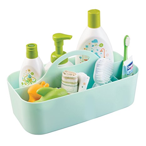 mDesign Baby Nursery Tote Caddy, for Wipes, Binkies, Medicine, Lotion - Medium, Mint