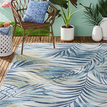 Home Dynamix Tommy Bahama Malibu Palm Springs Indoor/Outdoor Area Rug, Ivory/Aqua Blue, 7'10"x10'2" Rectangle