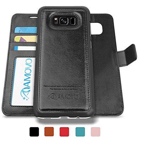 AMOVO Galaxy S8 Plus Case, Samsung S8 Plus Wallet Case [Detachable Wallet Folio] [2 in 1] [Premium Vegan Leather] Samsung S8 Plus Case Leather with Gift Package (Black)