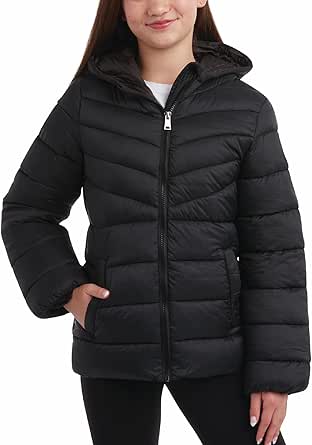 DKNY Girls' Puffer Winter Coat - Full Zip Quilted Bubble Outerwear - Insulated Hooded Winter Jackets for Girls (Sizes: 7-16)