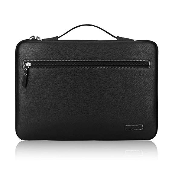 FYY 12-13.5" [Premium Leather] Laptop Sleeve Case Cover Bag for MacBook Pro/ MacBook Air/ iPad Pro 12.9 2018 2017 2016, Laptop Bag for 12"-13.5" Surface Lenovo Dell HP ASUS Acer Chromebook Black