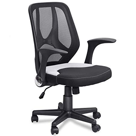 Mysuntown Mid-Back Office Mesh Chair,Task Chair with Adjustable Height & Flip-Up Armrests, Executive Swivel Chair, Black