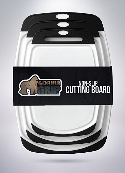 The Original GORILLA GRIP (TM) Non-Slip Cutting Board Featuring Powerful Gripping Technology, BPA Free, FDA Approved Materials, Dishwasher Safe (Set of 3: Black)