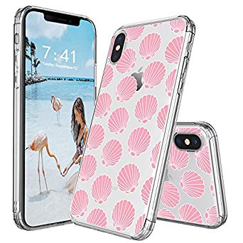 MOSNOVO Case for iPhone XS/iPhone X, Pink Seashell Pattern Clear Design Transparent Plastic Hard Back Case with TPU Bumper Protective Case Cover for iPhone X/iPhone XS