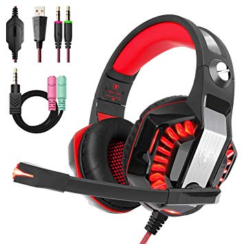 Beexcellent Gaming Headset for PS4 PC Xbox One, Over Ear Gaming Headphones with Stereo Surround Sound, LED Light, Noise Cancelling Mic for Mac Laptop