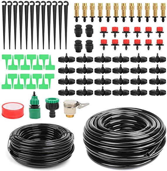 Rommeka Garden Irrigation System, 3/8" and 1/4" Blank Distribution Tubing Hose DIY Drip Irrigation Kit, Automatic Irrigation Equipment Set for Garden, Greenhouse, Flower Bed, Lawn, Patio