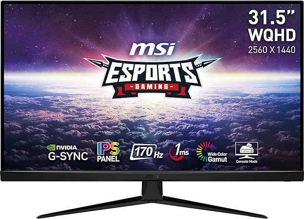 MSI G321Q 2K IPS Gaming Monitor - 31.5 Inch, 16:9 WQHD (2560 x 1440), IPS, 1ms, 170 Hz, HDR, G-Sync Compatible, DisplayPort, HDMI, Anti-Flicker, Less Blue light, Night Vision, Black