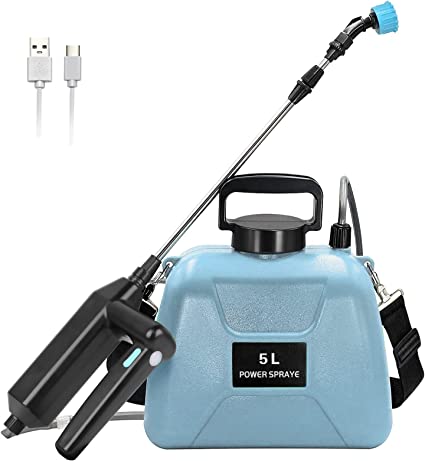 Electric Plant Sprayer, 1.35 Gallon/5L Battery Powered Sprayer with USB Rechargeable Handle, Potable Garden Sprayer with Telescopic Wand, Plant Sprayer for Yard Lawn Weeds Plants (Blue)