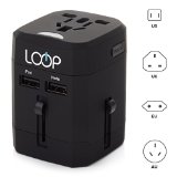 USA to UK Plug Adapter from LOOP Electronics - SMART POWER Worldwide all-in-one Travel Adapter with a Universal AC Socket and Multiple USB Charger Ports Airline Pilot and Cabin Crew Endorsed Upgrade your International Charging Experience Black