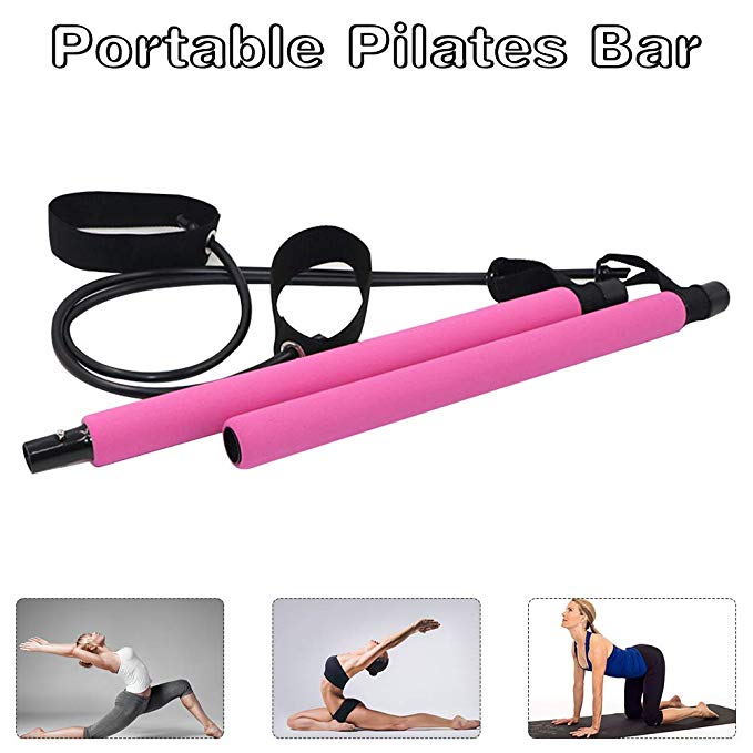 Portable Pilates Bar Kit with Resistance Band,Yoga Exercise Pilates Bar with Foot Loop Yoga Pilates Stick Total Body Workout Toning Bar for Yoga,Stretch,Sculpt,Twisting,Sit-Up Bar Resistance Band