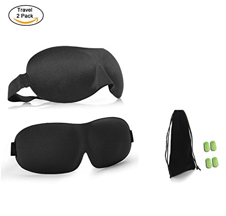 Eye sleep mask & blindfold Kit | 2Pcs of 3D Contoured Eye and Nose Shape Sleep Mask with Ultra Soft Rebound Memory Foam | Free Travel Pouch and 2 Sets of Ear Plugs