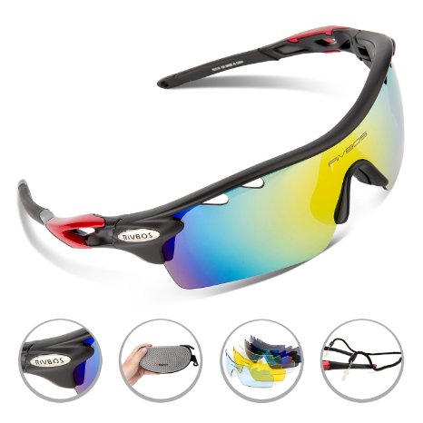 RIVBOS 801 Polarized Sports Sunglasses with 5 Interchangeable Lenses for Men Women Cycling Running Glasses