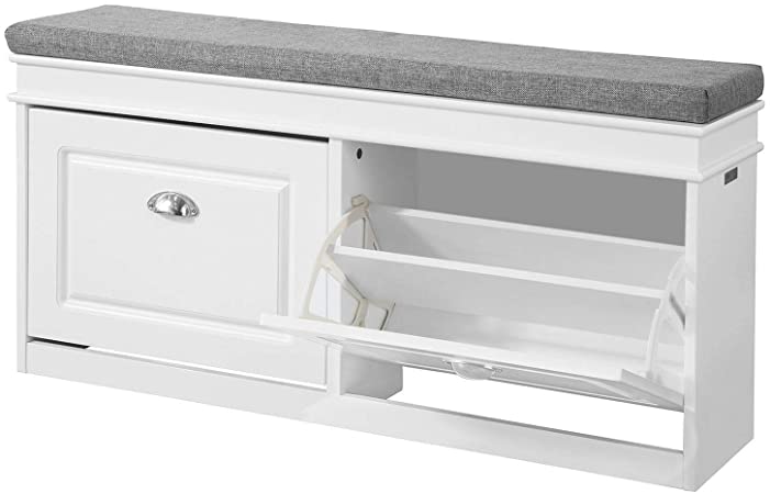 SoBuy® FSR64-W, Hallway Shoe Bench Shoe Rack Shoe Cabinet with Flip-drawer and Seat Cushion