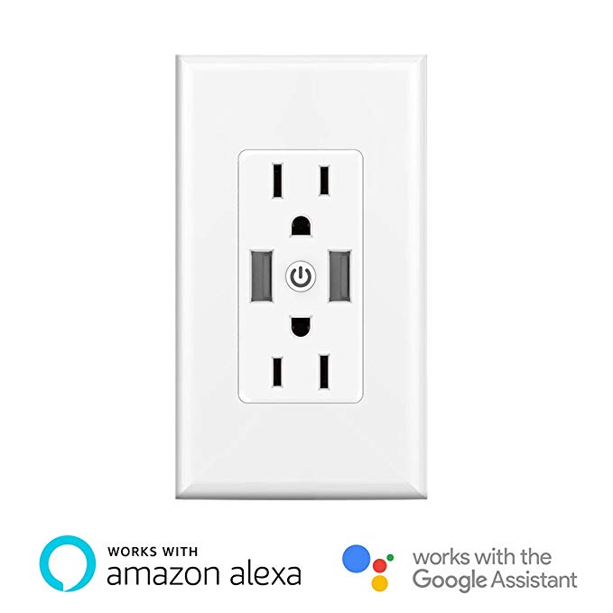 Smart Wall Outlets - Duplex Receptacle,Independently Controlled Top and Bottom Sockets, Work with Alexa Dot Echo Plus Google Assistant IFTTT,No Hub Required