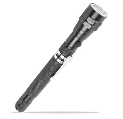 Xtreme Bright Magnetic Telescopic Pocketlight LED Mini Flashlight with 22 inch Flexible Telescoping Head - Very Bright Portable Work Light with Magnetic Ends Attaches to Any Metal Surface - 100 Lifetime Warranty