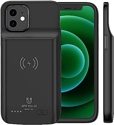 AFTRYOUGO Battery Case Compatible with iPhone 12 Mini(5.4“), 8000mAh Portable Rechargeable Battery Pack, Wireless Charging Case Extended Battery Charger Case for iPhone 12 Mini(ZHX-639)-Black