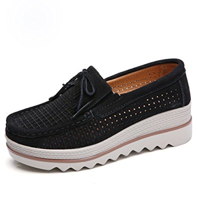STQ Summer Women Wedges Shoes Platform Suede Moccasins Sneakers Tassel Ladies Slip On Comfort Shoes
