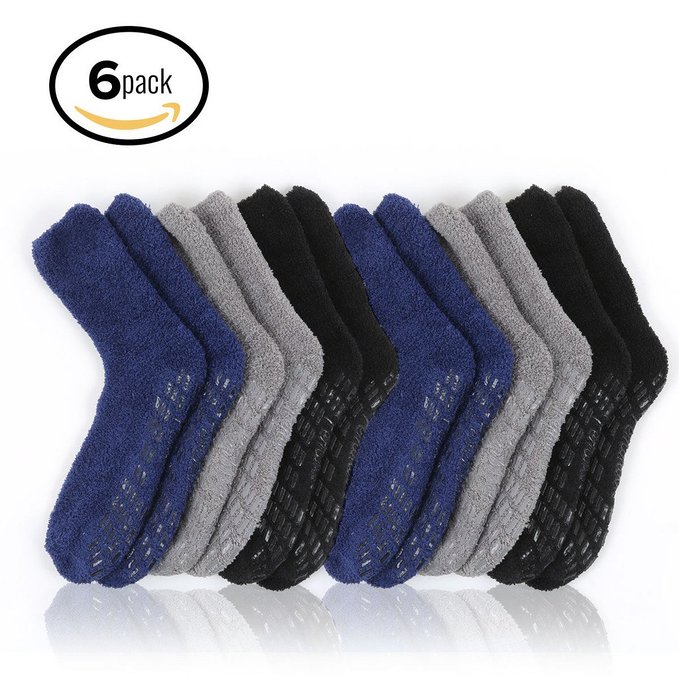 Pembrook Non Skid / Slip Socks - Hospital Socks - Fuzzy Slipper Socks (Available in 2, 4 and 6 Packs) - Great for adults, men, women. Designed for medical hospital patients but great for everyone
