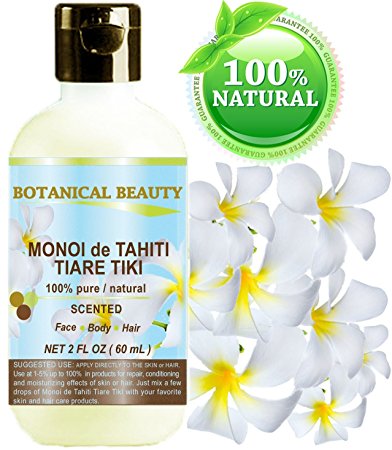 MONOI de TAHITI TIARE TIKI OIL 100 % Natural / 100% PURE BOTANICALS. 2 Fl.oz.- 60 ml. For Skin, Hair and Nail Care.