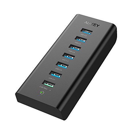 AUKEY USB 3.0 Hub 6 USB 3.0 Ports , 1 Aipower Charging Port and 1 Ethernet Port USB Hub for Windows XP / Vista / 7 / 8 / 10 , Mac OS , Linux 3.0, etc