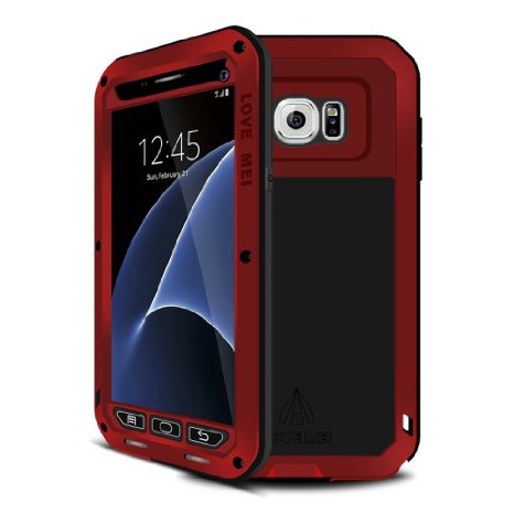 Galaxy S7 Case, Lovemei [Newest] Extreme Hard Gorilla Glass Luxury Aluminum Alloy Protective Metal Water Resistant Shockproof Military Bumper Heavy Duty Cover Shell Case for Samsung Galaxy S7 (Red)