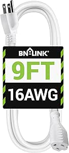 BN-LINK 9ft Outdoor Extension Cord, 3-Prong, 16 Gauge General Purpose Power Cord, Grounded Plug, White, for Landscaping & Holiday Decorations, Home & Office, 13A ETL