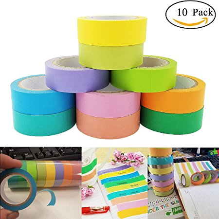 10 Rolls Multi-Use DIY Washi Tapes, Self-Stick Notes tape, M-jump 33FT Craft Multi Colored Washi Masking Tape DIY Rainbow Sticker for Walls, Arts and Crafts, DIY, Scrapbook Masking Paper