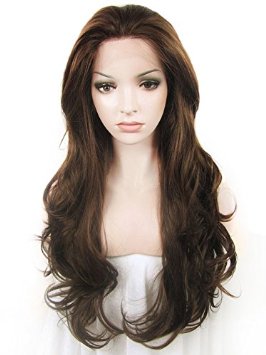 Imstyle Good Quality Heat Resistant Wavy Drag Queens Natural Brown Synthetic Lace Front Wig