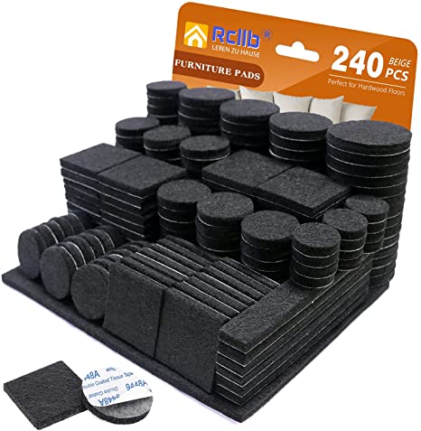 Furniture Pads,Premium Felt Furniture Pads,(5mm Thick) Self Adhesive Felt Pads with 240Pieces Different Sizes,Best Floor Protectors for Furniture,Chair Legs Pads,Protecting Hardwood Floors(Black)
