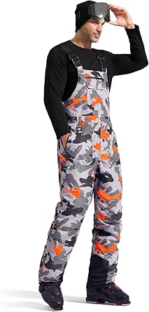 FREE SOLDIER Mens Snow Bibs Ski Pants Softshell Waterproof Insulated Warm Snow Pants Windproof Ski Bib Overalls