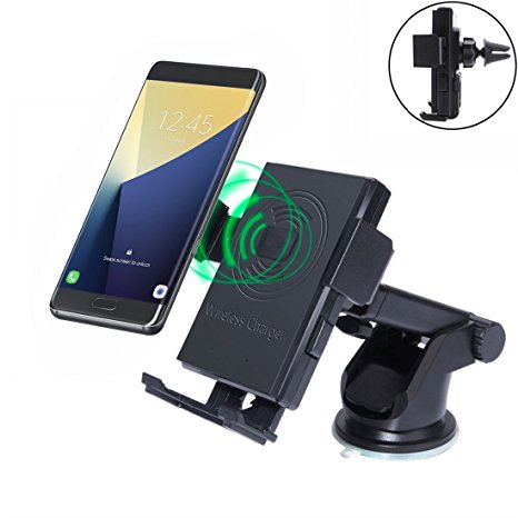 Qi Wireless Car Charger Dock Windshield Air Vent Car Mount 360° Degree Rotating Mobile phone Charger for Samsung Galaxy S8 Samsung Galaxy S7 Samsung Galaxy S7 Edge Galaxy S6, Nexus 5, Nexus 4,Lumia 920 iPhone, Samsung, LG, HTC (Black)