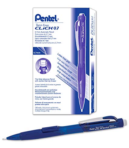 Pentel Twist-Erase CLICK Mechanical Pencil (0.7mm) Assorted Blue Barrel Colors, Color May Vary, Box of 12 (PD277TC)