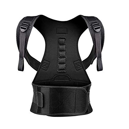 Back Brace Posture Corrector M for Women Men with Magnetic Stone Adjustable Neoprene Straps Improves Posture and Provides Lumbar Support for Lower and Upper Back Pain